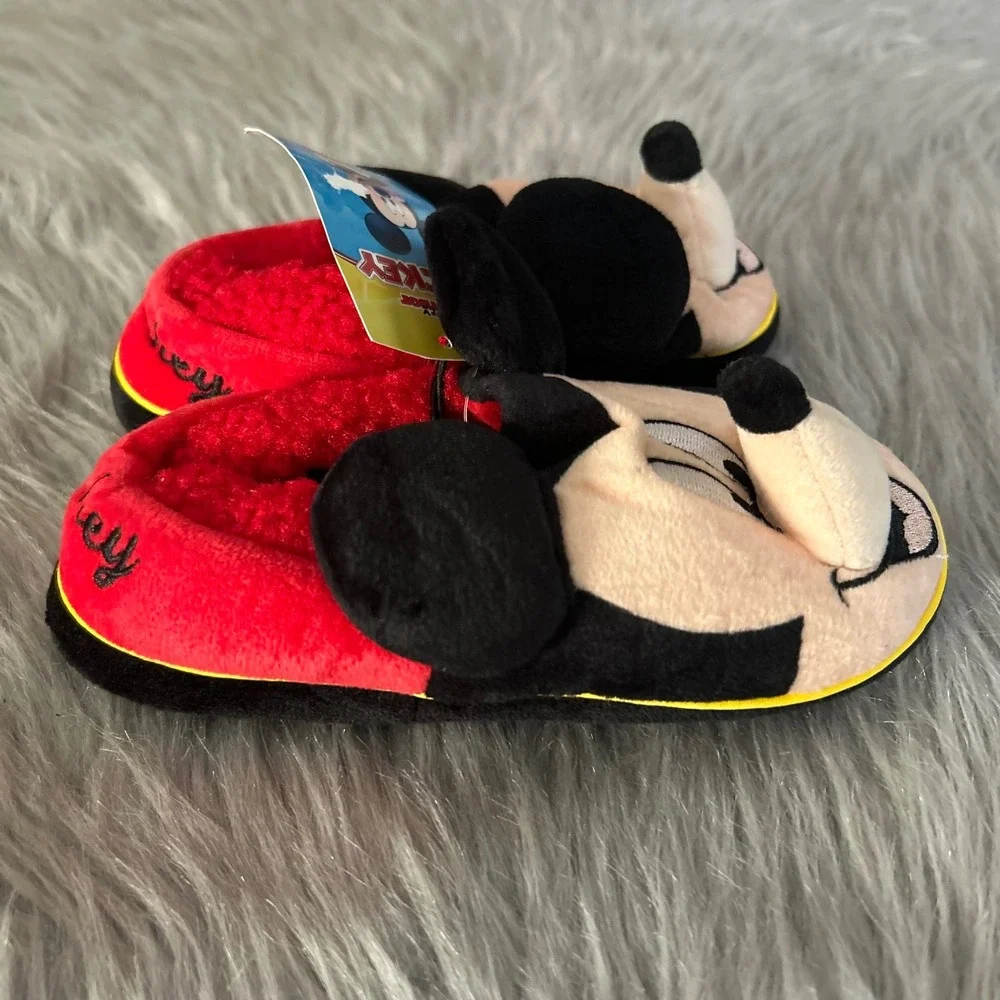 Disney Junior Mickey Mouse Slippers Toddler Boys Size 9-10 Red Slip On Shoes